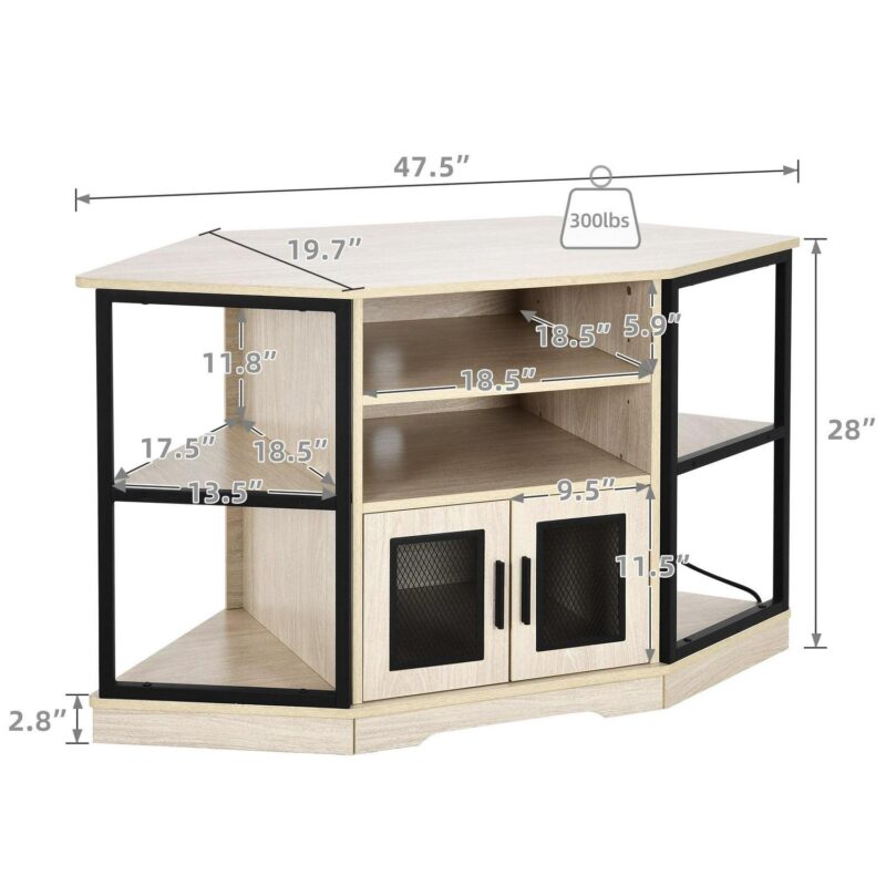 Dextrus Farmhouse Corner TV Stand for TVs up to 55 inch with Power Outlet, Wood Entertainment Center, TV Media Console with Storage, White Oak - Image 7