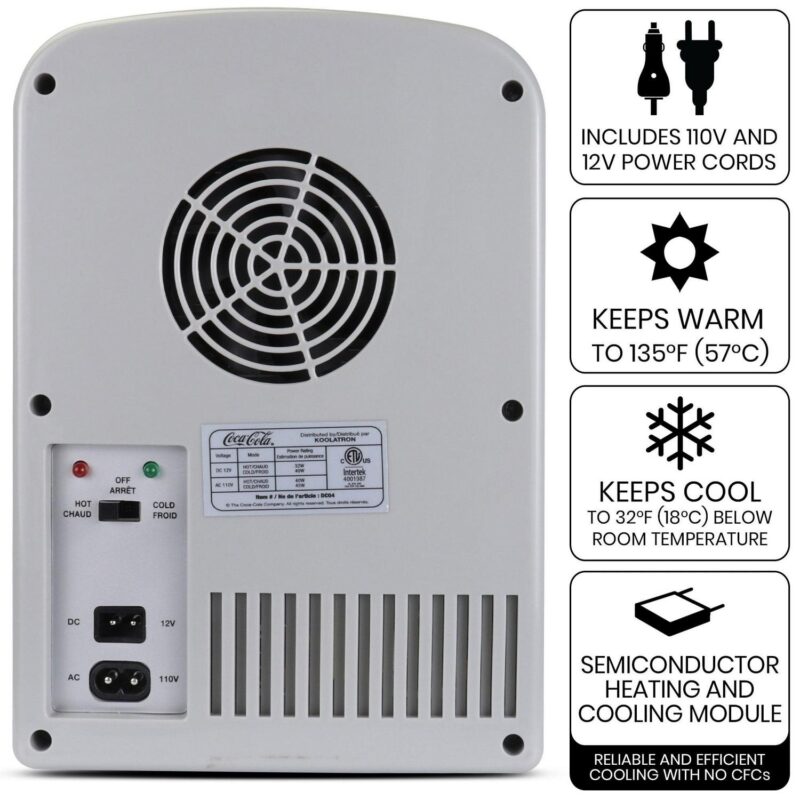 Diet Coke 6 Can Mini Fridge 4L Mini Electric Cooler Warmer Portable 12V Car Cooler Gray - Image 4