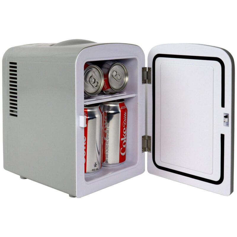 Diet Coke 6 Can Mini Fridge 4L Mini Electric Cooler Warmer Portable 12V Car Cooler Gray - Image 2