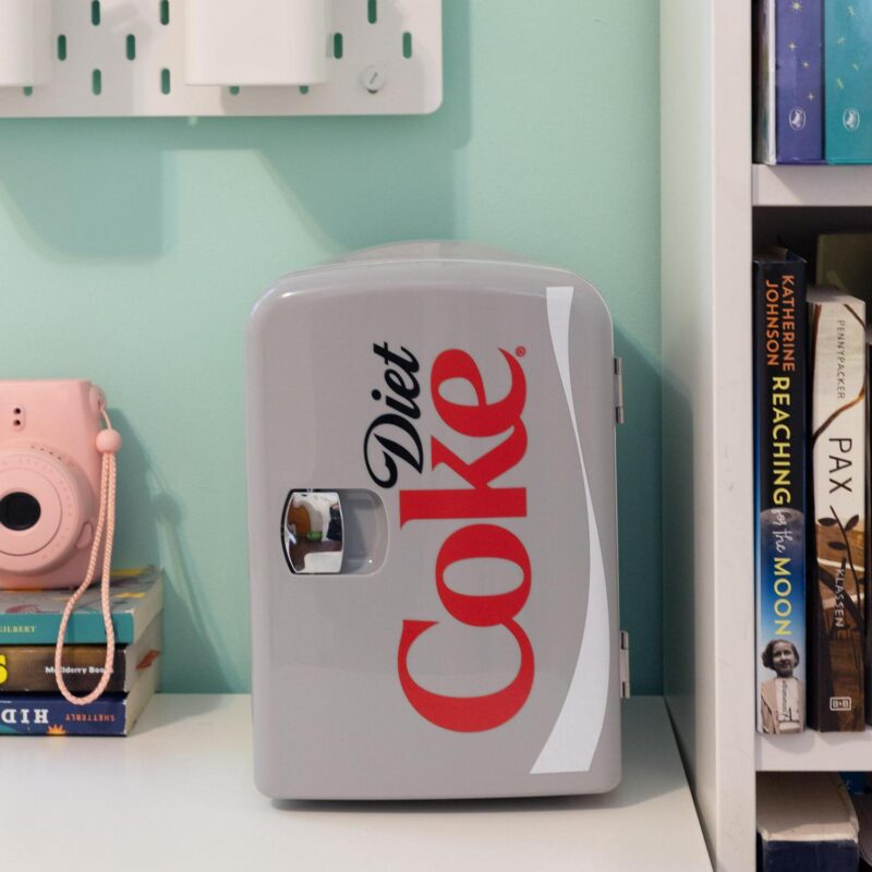 Diet Coke 6 Can Mini Fridge 4L Mini Electric Cooler Warmer Portable 12V Car Cooler Gray - Image 3