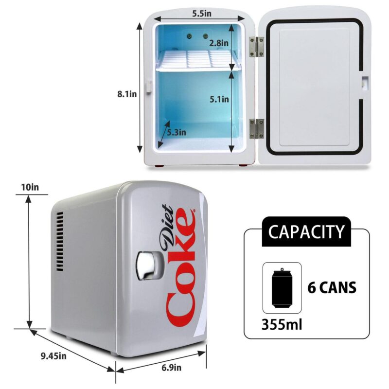 Diet Coke 6 Can Mini Fridge 4L Mini Electric Cooler Warmer Portable 12V Car Cooler Gray - Image 6