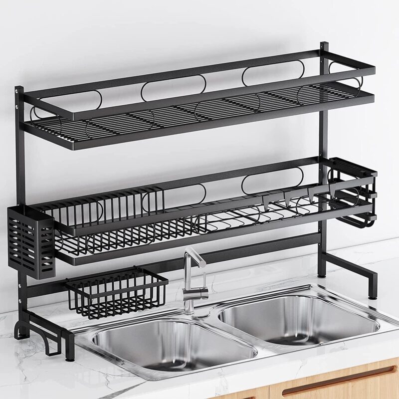 Dish Rack,3 Tier Dish Drying Drainer Rack,Ideal for Kitchen Organizer with One Over The Sink Drainer,Cutboard Stand,Utensils Holder,Gift for Housewarming,Christmas,Thanksgiving - Image 5