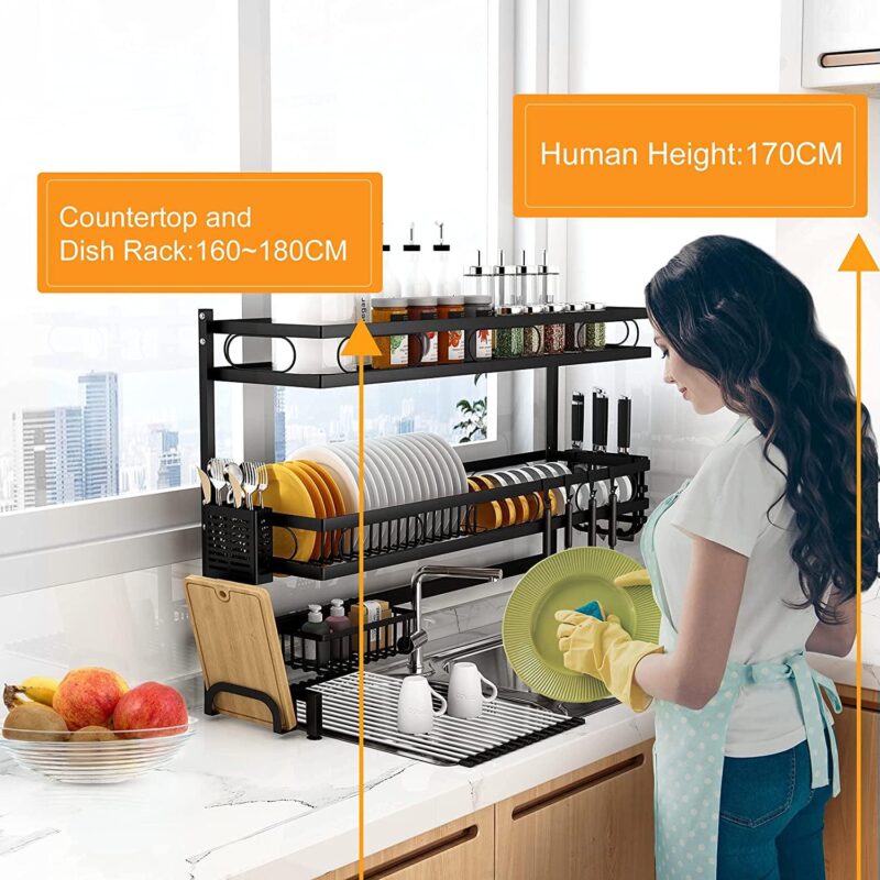 Dish Rack,3 Tier Dish Drying Drainer Rack,Ideal for Kitchen Organizer with One Over The Sink Drainer,Cutboard Stand,Utensils Holder,Gift for Housewarming,Christmas,Thanksgiving - Image 6