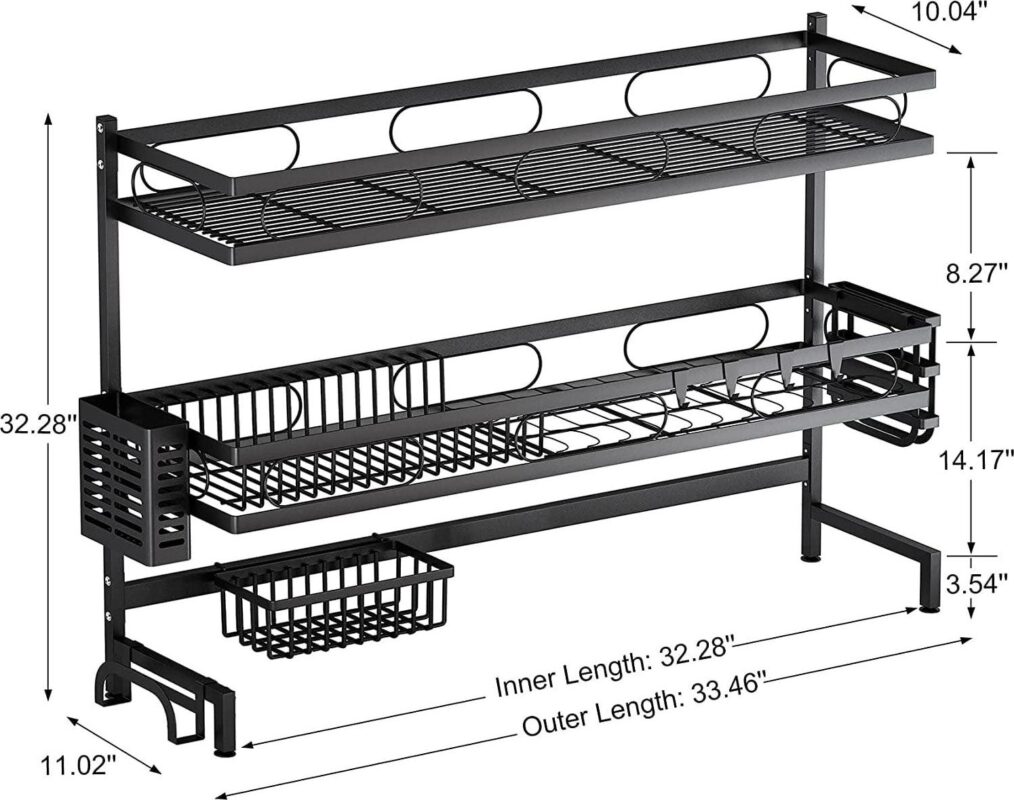 Dish Rack,3 Tier Dish Drying Drainer Rack,Ideal for Kitchen Organizer with One Over The Sink Drainer,Cutboard Stand,Utensils Holder,Gift for Housewarming,Christmas,Thanksgiving - Image 2