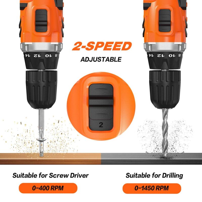 Drill Set - Nexpow 24V Max Lithium-ion, 18+1 Torque Settings, 2 Variable Speeds, 24pcs Drill Bits/Screws for DIY Projects, Orange - Image 4