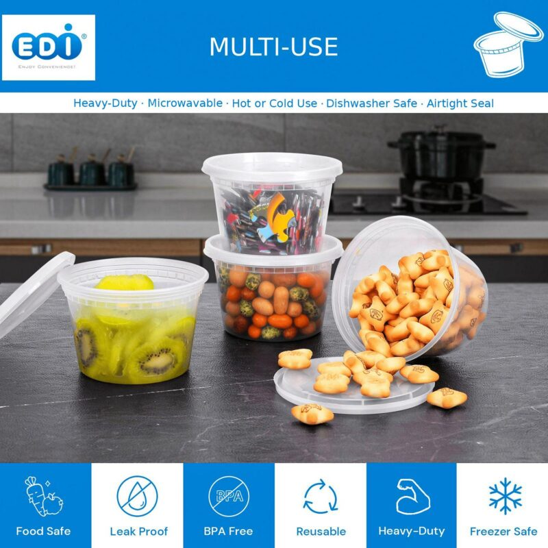 [EDI-Round Deli Containers (16 oz, 25)] Plastic Deli Food Storage Containers with Airtight Lids | Microwave-, Freezer and Dishwasher-Safe | BPA Free | Heavy-Duty | Meal Prep | Leakproof | Recyclable - Image 7
