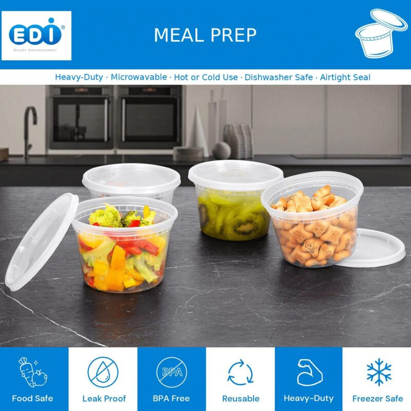 [EDI-Round Deli Containers (16 oz, 25)] Plastic Deli Food Storage Containers with Airtight Lids | Microwave-, Freezer and Dishwasher-Safe | BPA Free | Heavy-Duty | Meal Prep | Leakproof | Recyclable - Image 5