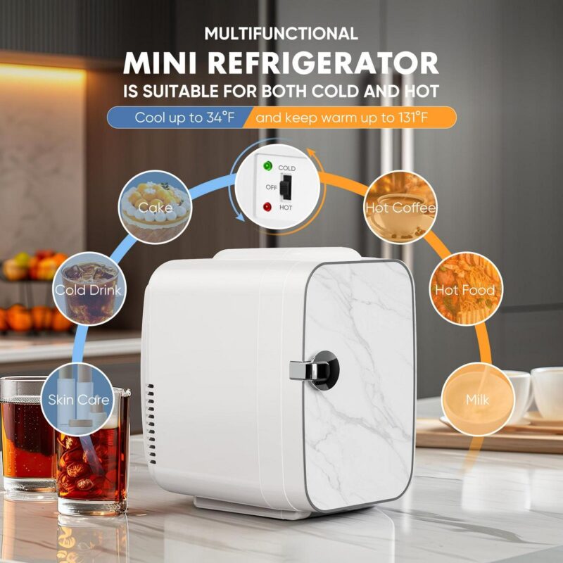 EDX Mini Fridge, Portable RV Refrigerator, 4 Liter/6 Can Compact Personal Cooler for Home, Outdoor, Marble White - Image 3