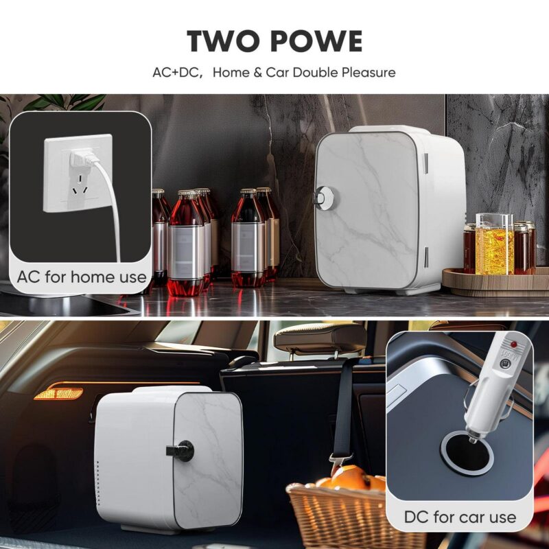 EDX Mini Fridge, Portable RV Refrigerator, 4 Liter/6 Can Compact Personal Cooler for Home, Outdoor, Marble White - Image 6