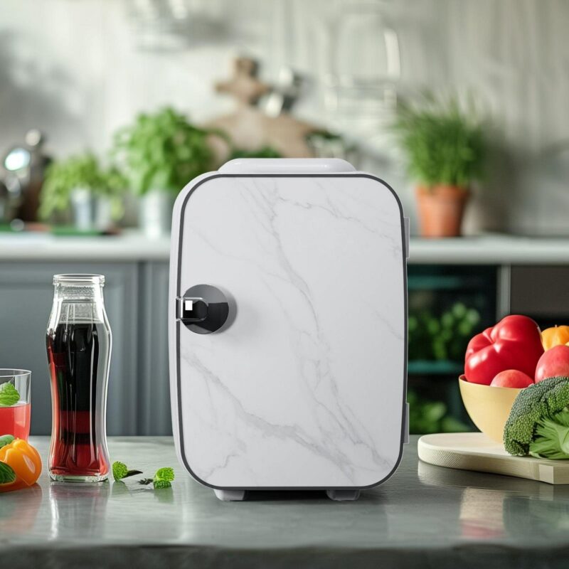 EDX Mini Fridge, Portable RV Refrigerator, 4 Liter/6 Can Compact Personal Cooler for Home, Outdoor, Marble White - Image 8