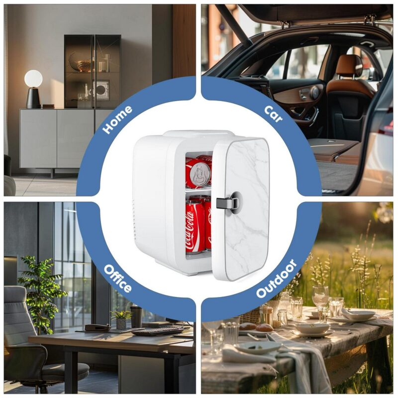 EDX Mini Fridge, Portable RV Refrigerator, 4 Liter/6 Can Compact Personal Cooler for Home, Outdoor, Marble White - Image 5