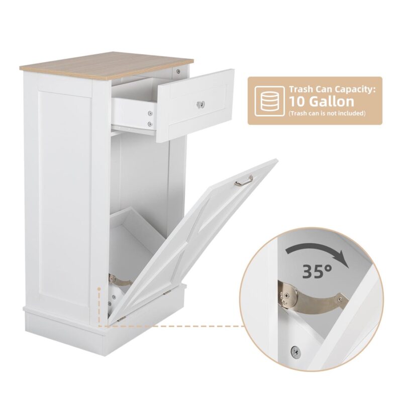 ELECWISH Kitchen Tilt Out Trash Can Cabinet Freestanding Trash Bin Holder Storage Drawer Waste Bin-Wooden Recycling Trash Cabinet,White - Image 10