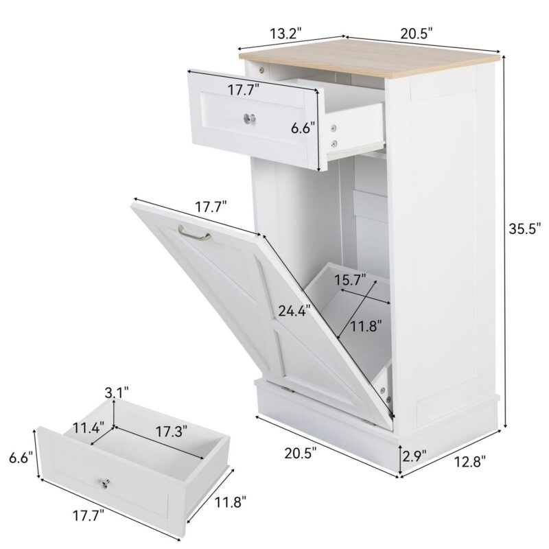 ELECWISH Kitchen Tilt Out Trash Can Cabinet Freestanding Trash Bin Holder Storage Drawer Waste Bin-Wooden Recycling Trash Cabinet,White - Image 12