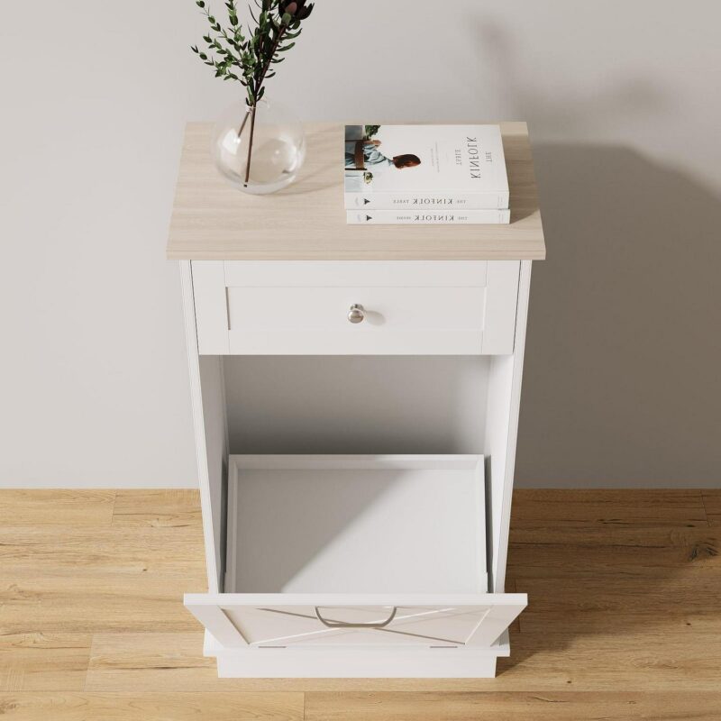 ELECWISH Kitchen Tilt Out Trash Can Cabinet Freestanding Trash Bin Holder Storage Drawer Waste Bin-Wooden Recycling Trash Cabinet,White - Image 3