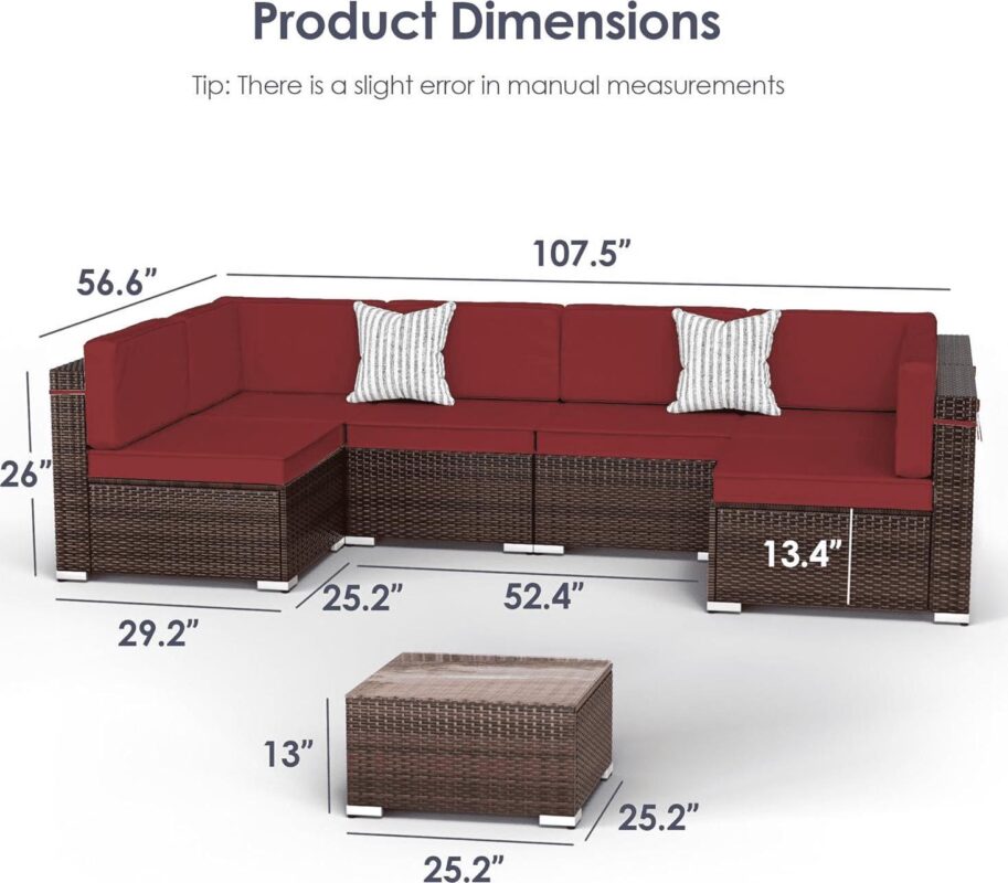 ELPOSUN 7 Pieces Patio Furniture Set All Weather Outdoor Sectional Sofa, Outdoor Modern Sectional Furniture Wicker Couch with Glass Coffee Table, Thicken Khaki Anti-Slip Cushions, Waterproof Cover - Image 3