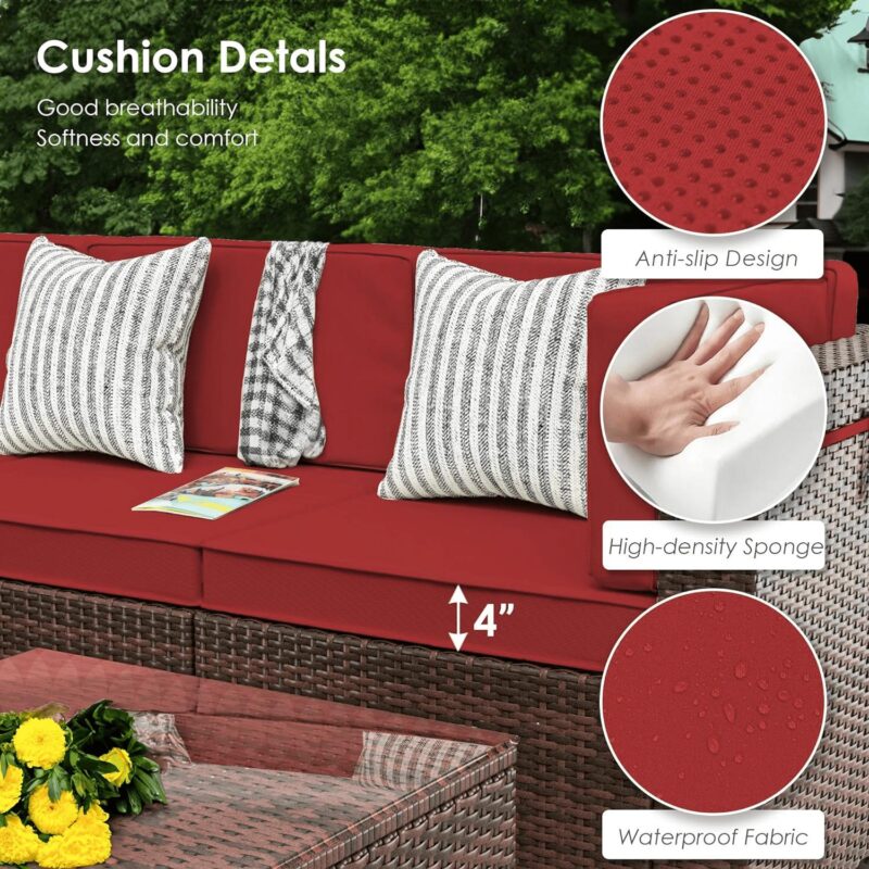 ELPOSUN 7 Pieces Patio Furniture Set All Weather Outdoor Sectional Sofa, Outdoor Modern Sectional Furniture Wicker Couch with Glass Coffee Table, Thicken Khaki Anti-Slip Cushions, Waterproof Cover - Image 5