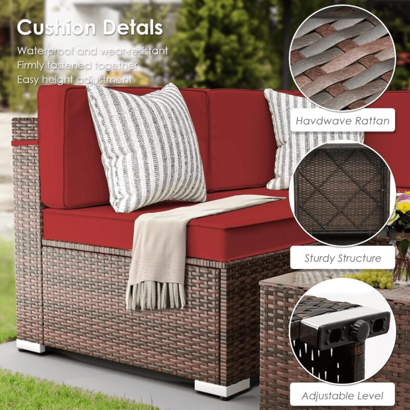 ELPOSUN 7 Pieces Patio Furniture Set All Weather Outdoor Sectional Sofa, Outdoor Modern Sectional Furniture Wicker Couch with Glass Coffee Table, Thicken Khaki Anti-Slip Cushions, Waterproof Cover - Image 2