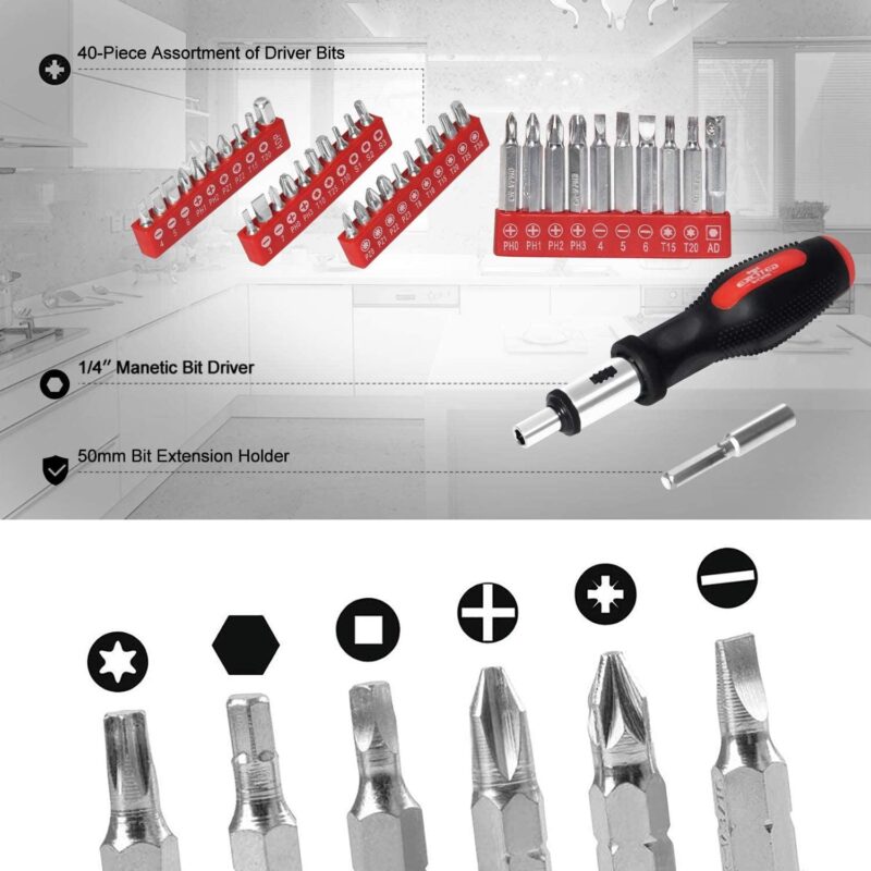 EXCITED WORK 198 Pcs Hand Tool Set, Mechanic Tools Kit with Plastic Storage Case Wrench Screwdriver Saw for Home Maintenance i 1/4 Automotive Repair - Image 3