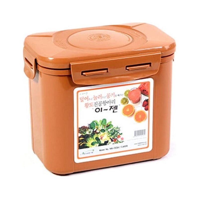 E-Jen Premium Kimchi, Sauerkraut Probiotic Fermentation Container with Inner Vacuum Lid (Earthenware Brown, 0.9 gal/ 3.4L)