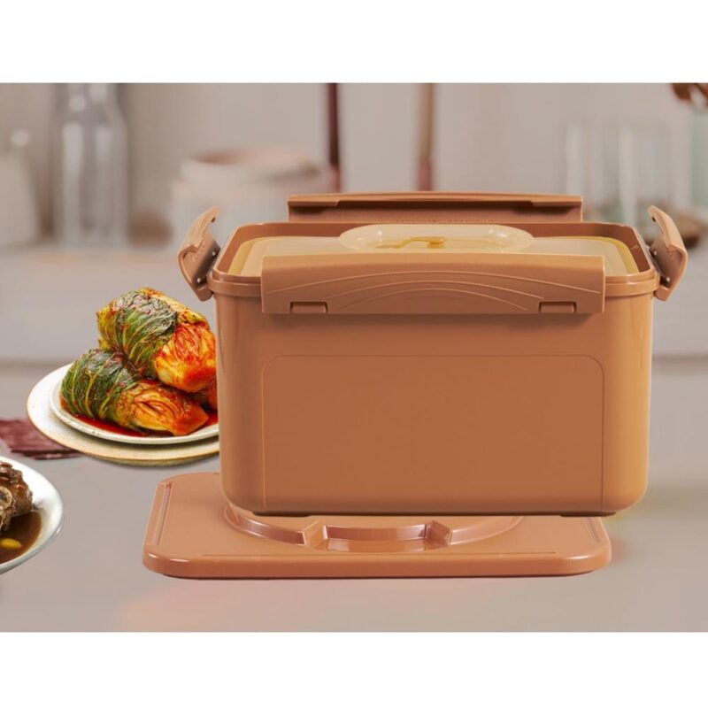 E-Jen Premium Kimchi, Sauerkraut Probiotic Fermentation Container with Inner Vacuum Lid (Earthenware Brown, 0.9 gal/ 3.4L) - Image 8