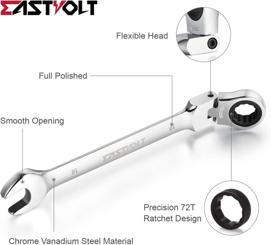 Eastvolt 12-Piece Flex-Head Ratcheting Wrench Set, Metric 8mm-19mm, Combination Ended Spanner kits, Chrome Vanadium Steel with Toolbox - Image 3