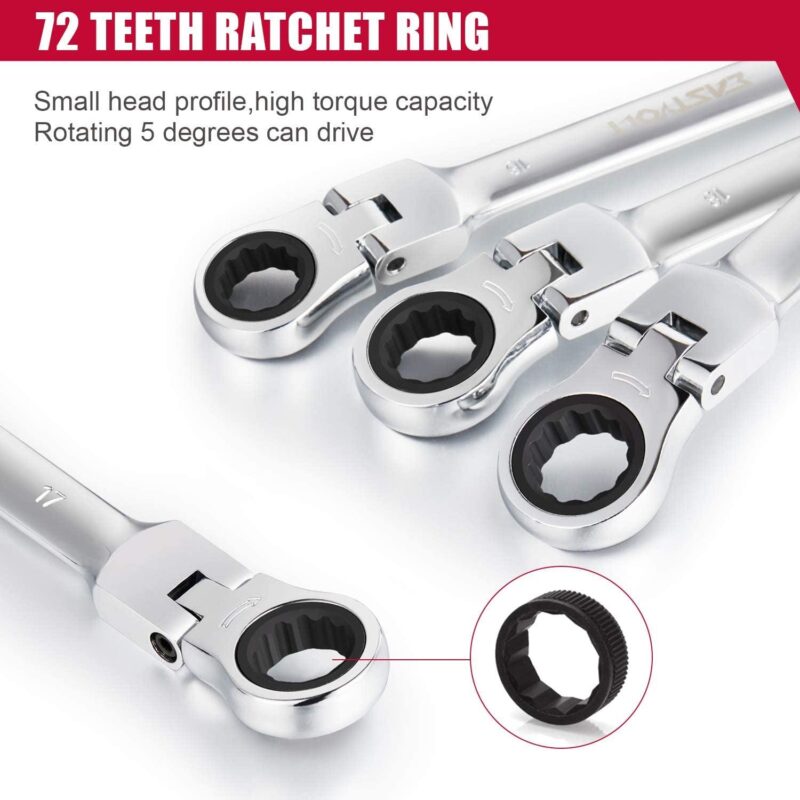 Eastvolt 12-Piece Flex-Head Ratcheting Wrench Set, Metric 8mm-19mm, Combination Ended Spanner kits, Chrome Vanadium Steel with Toolbox - Image 5