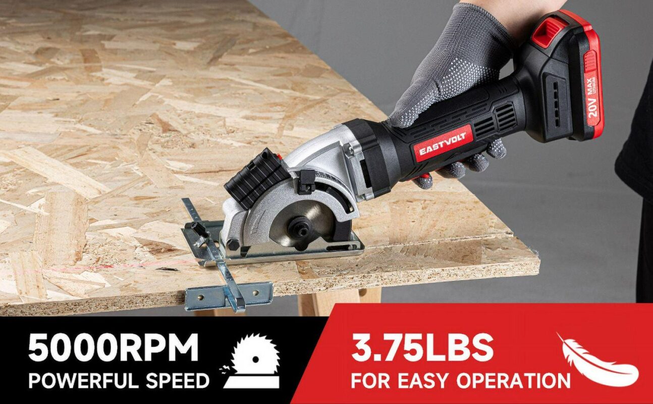 Eastvolt 20V 3-3/8  Cordless Circular Saw, 4500RPM Compact Circular Saw with Laser Guide, Scale Ruler, 3 Blades for Cutting Woods, Plastics, Tile and Soft Metal - Image 11