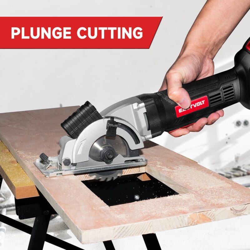Eastvolt 20V 3-3/8  Cordless Circular Saw, 4500RPM Compact Circular Saw with Laser Guide, Scale Ruler, 3 Blades for Cutting Woods, Plastics, Tile and Soft Metal - Image 8