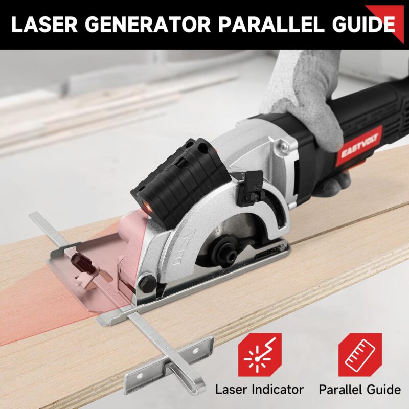 Eastvolt 20V 3-3/8  Cordless Circular Saw, 4500RPM Compact Circular Saw with Laser Guide, Scale Ruler, 3 Blades for Cutting Woods, Plastics, Tile and Soft Metal - Image 7