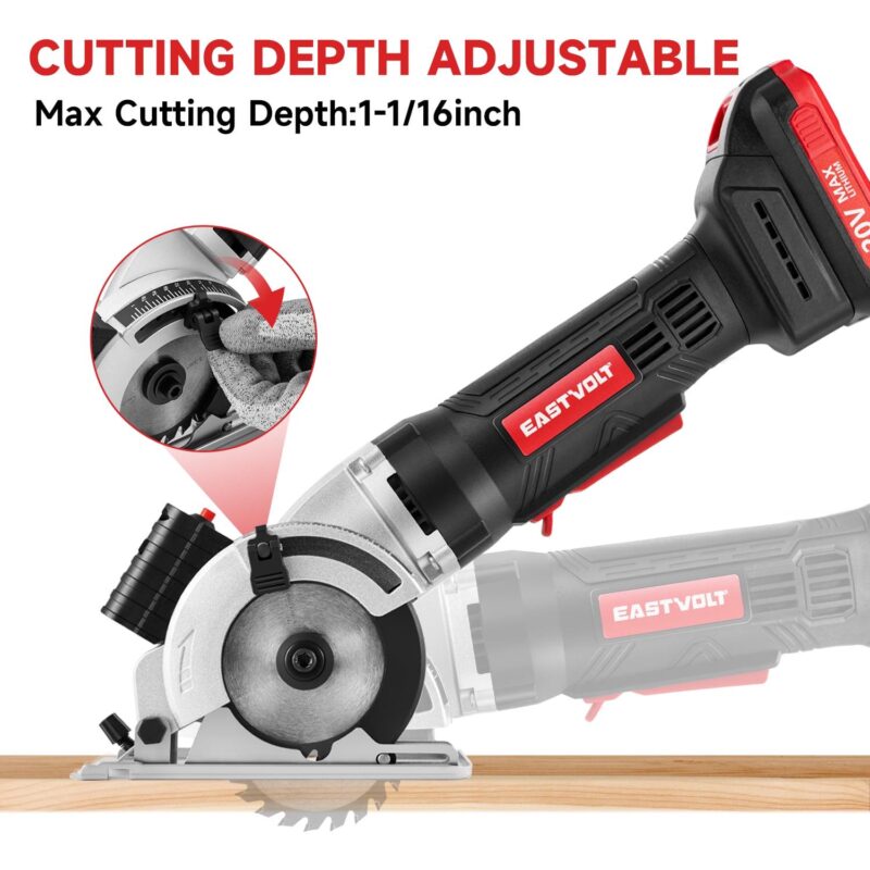 Eastvolt 20V 3-3/8  Cordless Circular Saw, 4500RPM Compact Circular Saw with Laser Guide, Scale Ruler, 3 Blades for Cutting Woods, Plastics, Tile and Soft Metal - Image 2