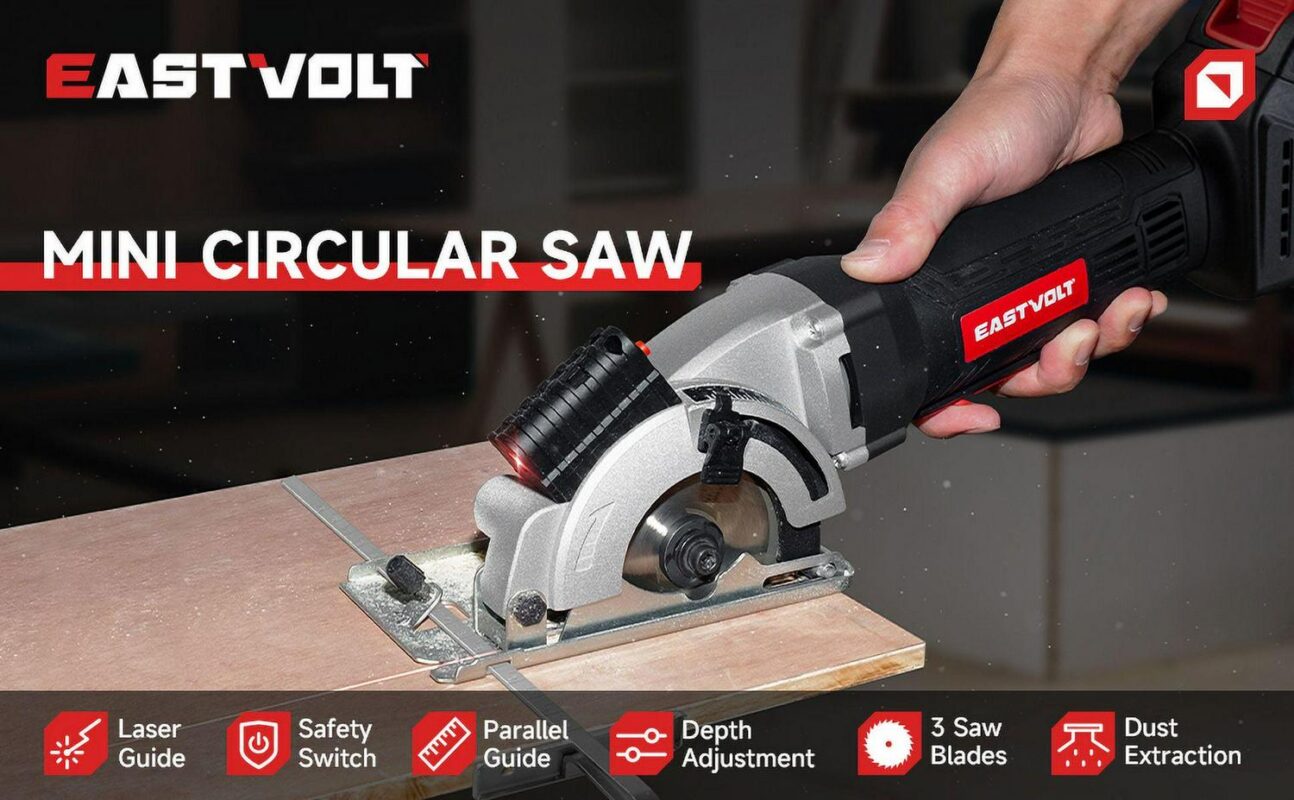 Eastvolt 20V 3-3/8  Cordless Circular Saw, 4500RPM Compact Circular Saw with Laser Guide, Scale Ruler, 3 Blades for Cutting Woods, Plastics, Tile and Soft Metal - Image 5