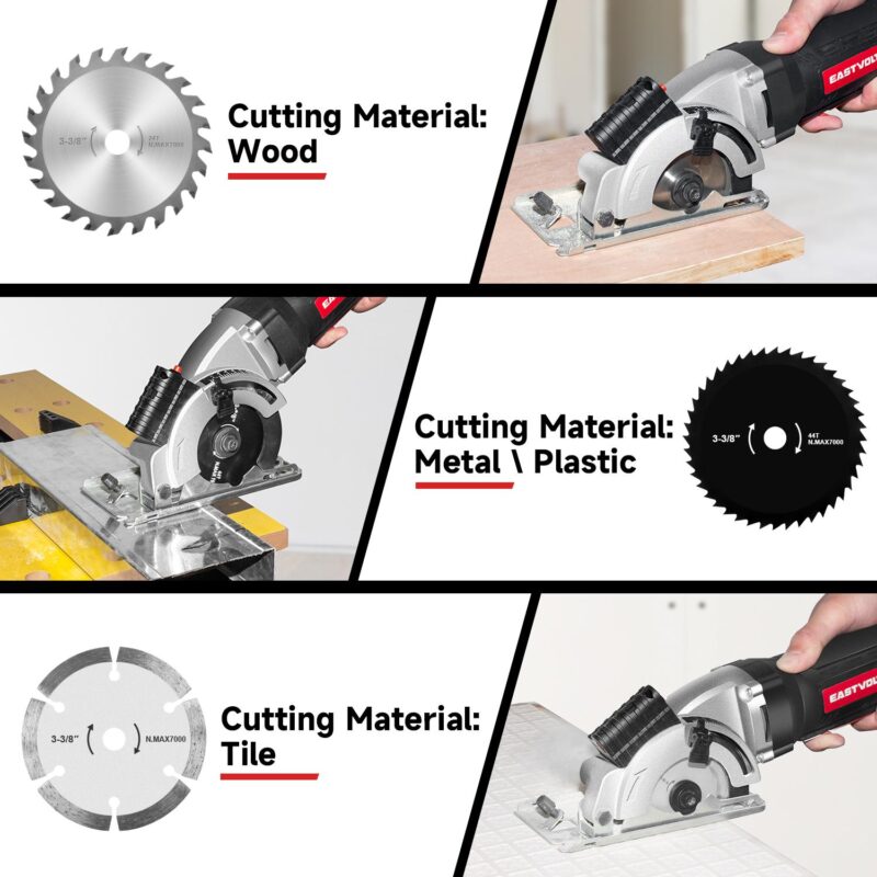Eastvolt 20V 3-3/8  Cordless Circular Saw, 4500RPM Compact Circular Saw with Laser Guide, Scale Ruler, 3 Blades for Cutting Woods, Plastics, Tile and Soft Metal - Image 13