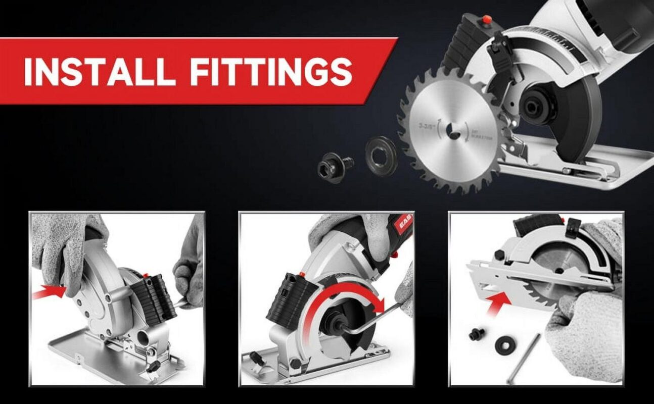 Eastvolt 20V 3-3/8  Cordless Circular Saw, 4500RPM Compact Circular Saw with Laser Guide, Scale Ruler, 3 Blades for Cutting Woods, Plastics, Tile and Soft Metal - Image 4