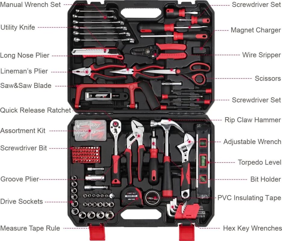 Eastvolt 218-Piece Household Tool Kit, Auto Repair Tool Set, Tool Kits for Homeowner, Plier, Screwdriver Set, Socket Kit and Toolbox Storage Case - Image 5