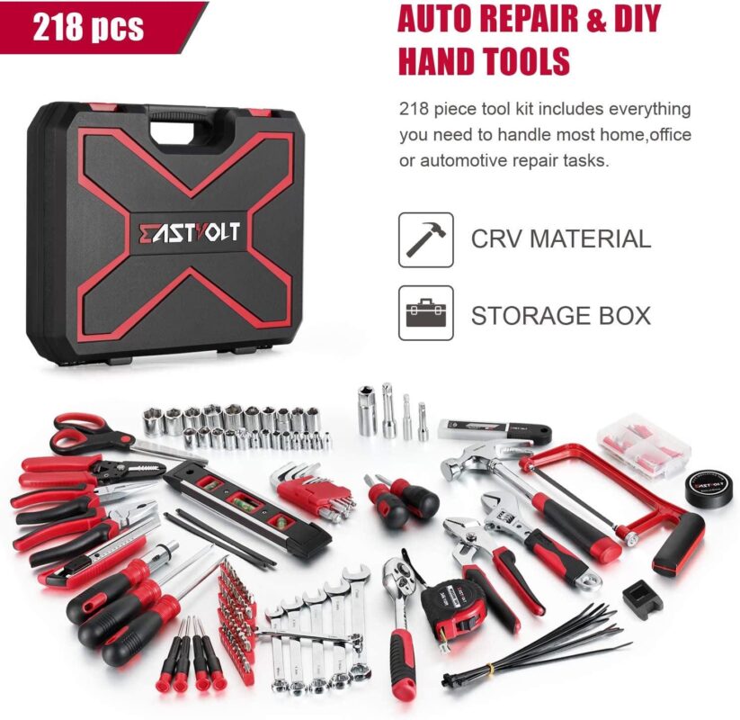 Eastvolt 218-Piece Household Tool Kit, Auto Repair Tool Set, Tool Kits for Homeowner, Plier, Screwdriver Set, Socket Kit and Toolbox Storage Case - Image 12