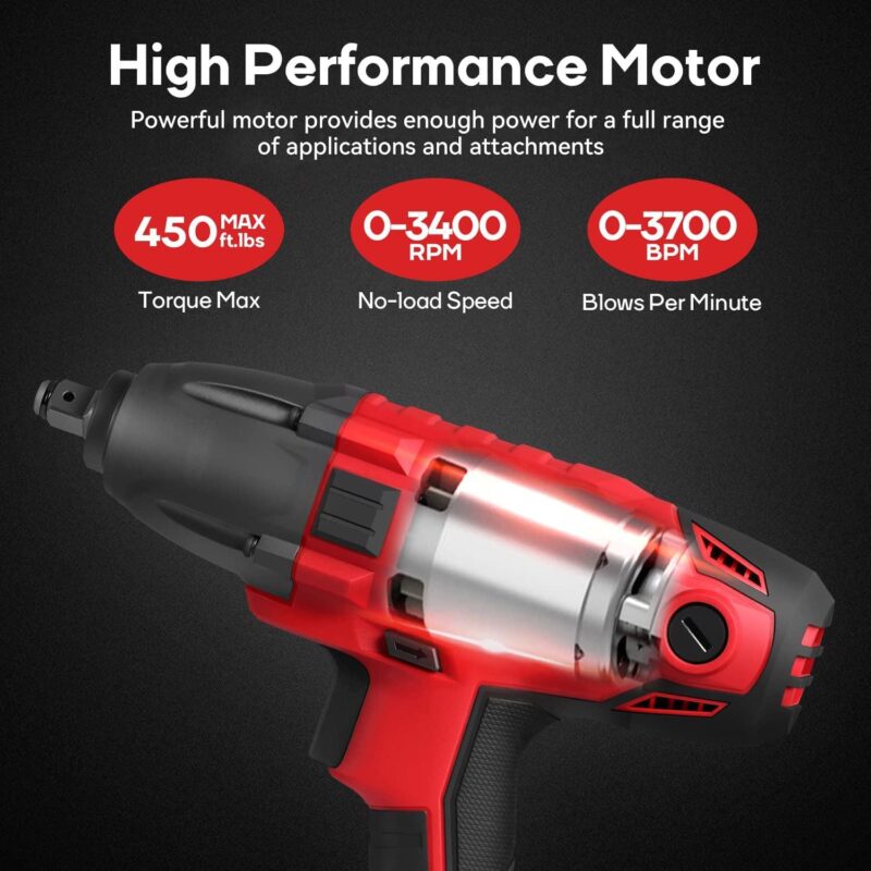 Eastvolt 800W Electric Impact Wrench, Heavy Duty 7.5 Amp Corded Max Torque 450 Ft-lbs 3400 RPM, 1/2 Inch with Hog Ring Anvil - Image 9