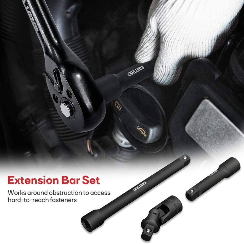 Eastvolt Mechanic Tool Kit, Drive Socket Set, 46 Pieces, with 72 Teeth Reversible Ratchet, Metric/SAE - Image 10