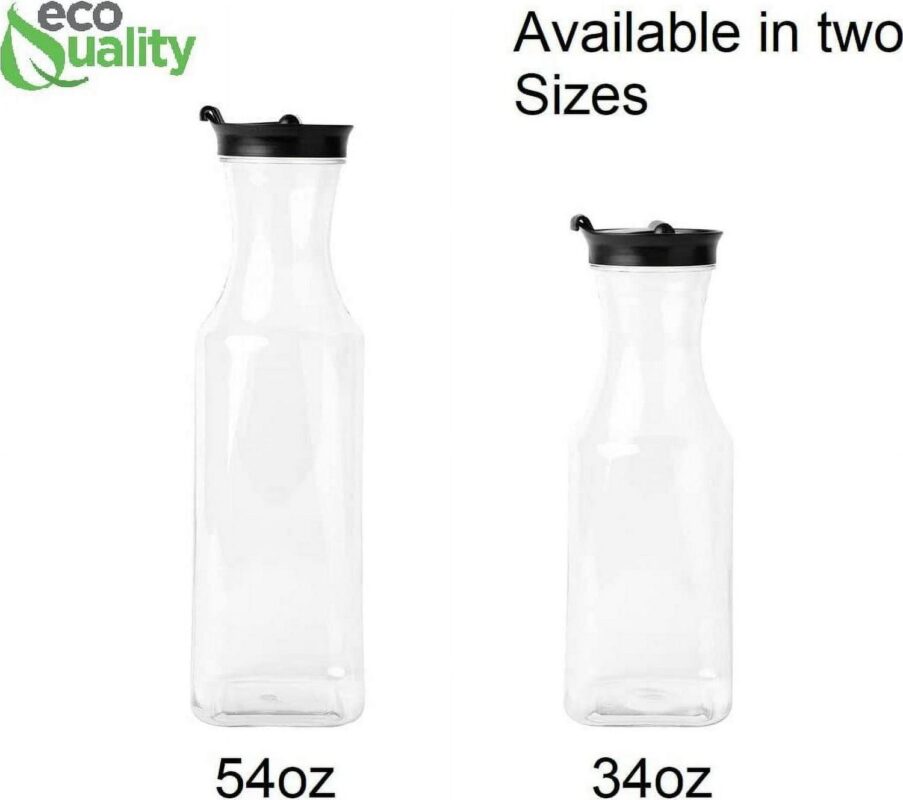 EcoQuality 54oz Clear Plastic Water Carafe Pitchers with Black Flip Top Lid - Square Base Juice Beverage Container Bottle with Spout For Mimosa Bar, Lemonade, Smoothies, Cold Brew, Milk, Iced Tea (24) - Image 4