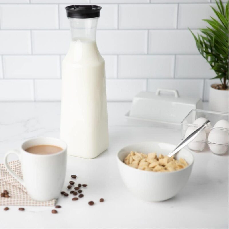 EcoQuality 54oz Clear Plastic Water Carafe Pitchers with Black Flip Top Lid - Square Base Juice Beverage Container Bottle with Spout For Mimosa Bar, Lemonade, Smoothies, Cold Brew, Milk, Iced Tea (24) - Image 3