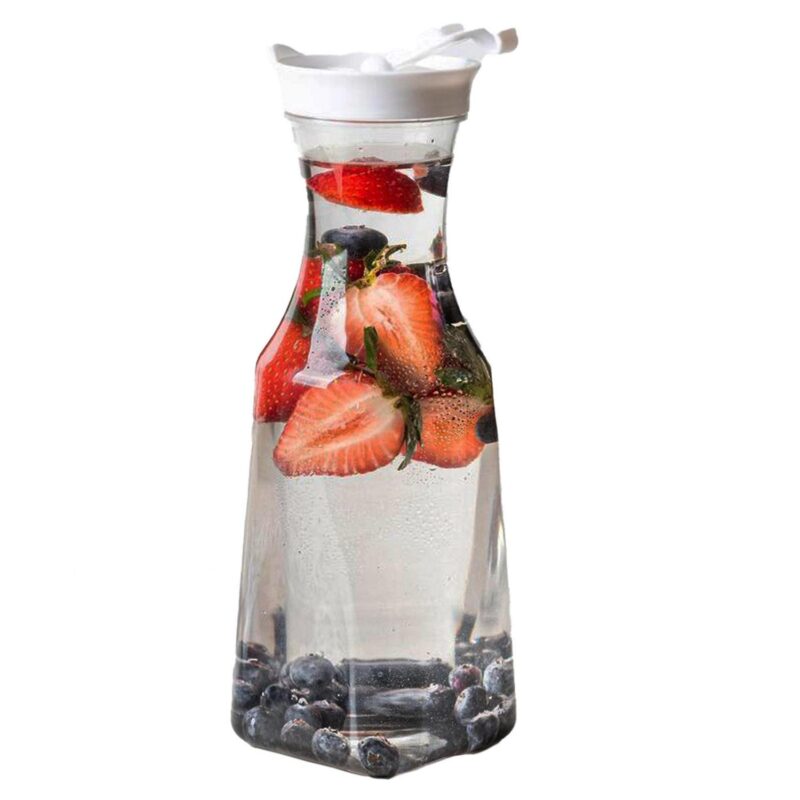 EcoQuality 54oz Clear Plastic Water Carafe Pitchers with Flip Top Lid - Square Base Juice Beverage Container Bottle with Spout For Mimosa Bar, Lemonade, Smoothies, Cold Brew, Milk, Iced Tea (6)