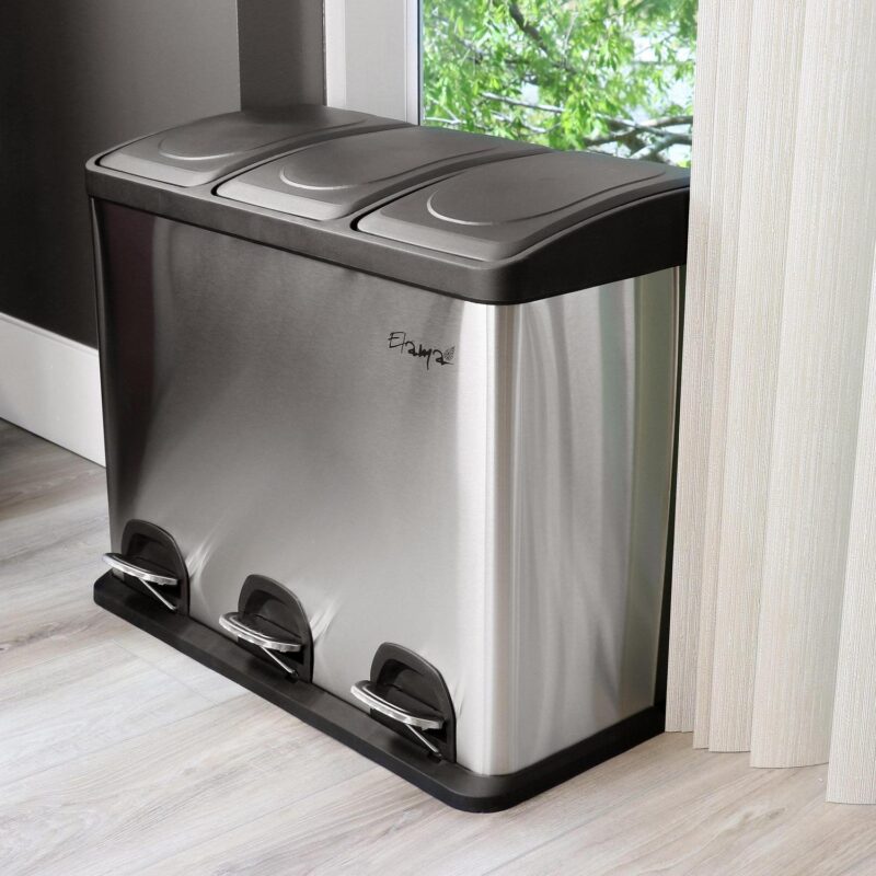 Elama 3 Section 15 Liter/4 Gallon Each Section Trash and Recycling Step Bin - Image 7