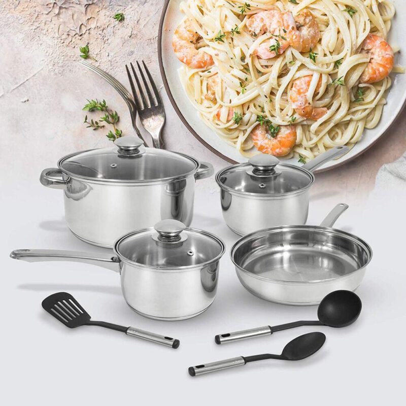 Excel Steel 10 Piece Stainless Steel Cookware Set with Tools - Image 7