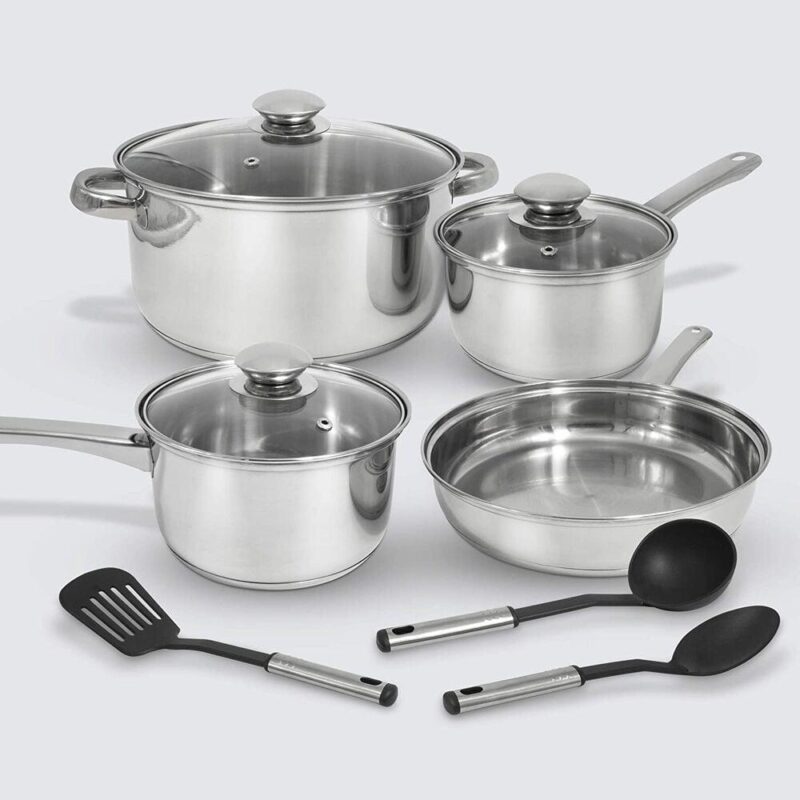 Excel Steel 10 Piece Stainless Steel Cookware Set with Tools - Image 2