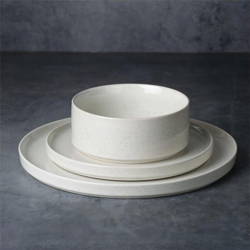 Famiware 12 Piece Dinnerware Set, Stoneware Plates and Bowls Set, Dish Set for 4, White - Image 2