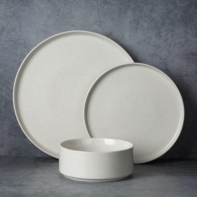 Famiware 12 Piece Dinnerware Set, Stoneware Plates and Bowls Set, Dish Set for 4, White - Image 7