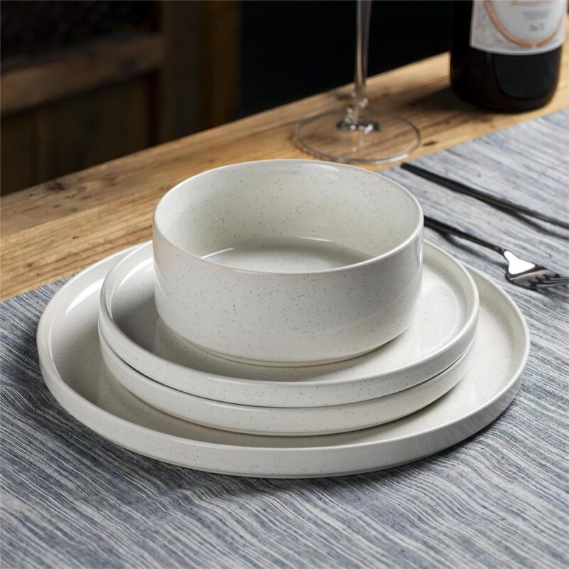 Famiware 12 Piece Dinnerware Set, Stoneware Plates and Bowls Set, Dish Set for 4, White - Image 6