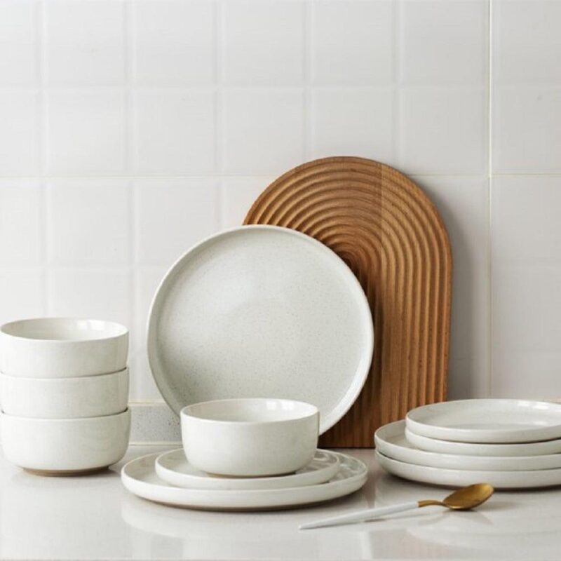 Famiware Plates and Bowls Set, 12 Piece Stoneware Dinnerware Sets, White - Image 6