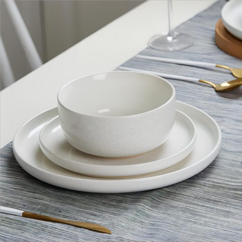 Famiware Plates and Bowls Set, 12 Piece Stoneware Dinnerware Sets, White - Image 2