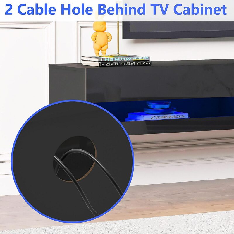 Floating TV Stand for 75 inch TVs, 71in Long Wall-mounted Entertainment Center for Living Room, Modern Black TV Stands with High Gloss Finish and LED Lights, TV Cabinet Media Consloe, Black - Image 4