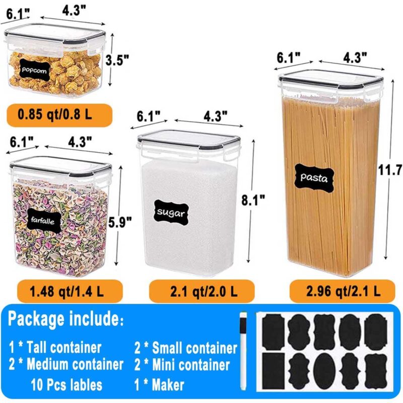 Food Storage Containers, Pantry Organization and Storage ,7 Pieces BPA Free Plastic Airtight Kitchen Organization and Storage with Lock Lids . Labels and Marker - Image 7